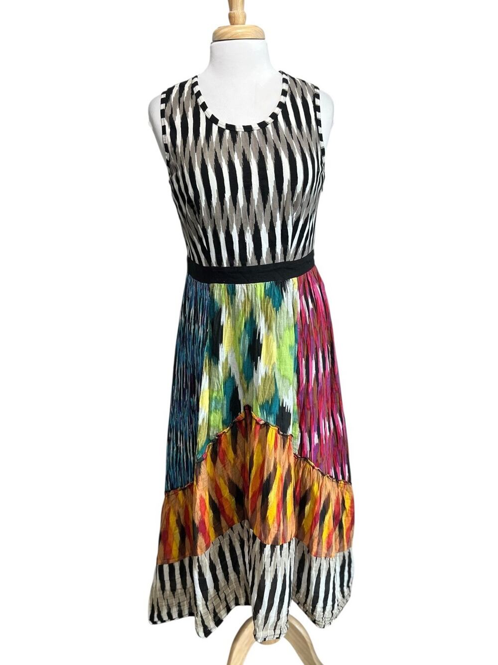 Klozlyne Womens Large Tank Dress Boho Free Spirit Ikat Tribal Patchwork Midi